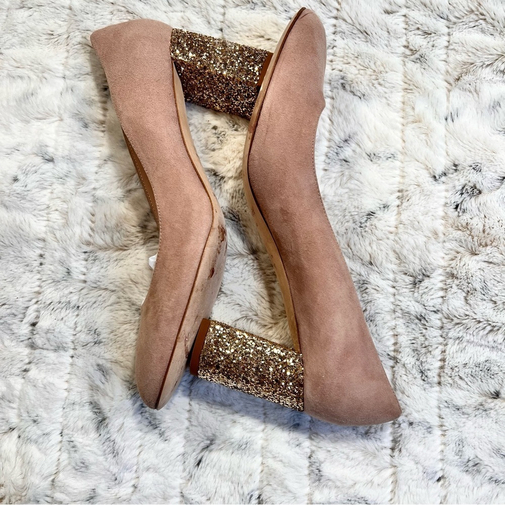 Kate Spade Anastasia Demi Rose Suede Gold Glitter Pumps Sz-9 - Picture 6 of 11